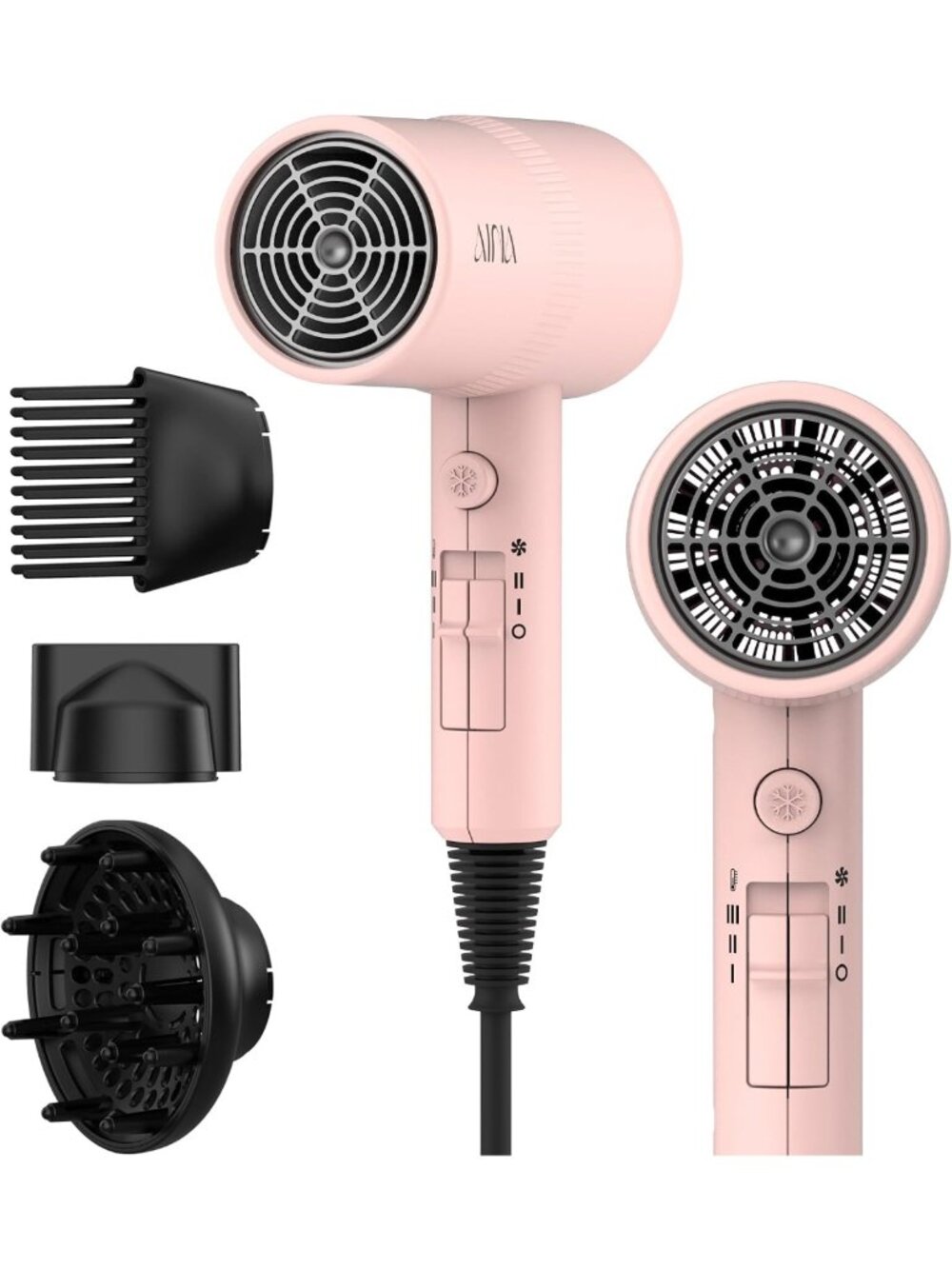Full-Featured Blow Dryer with Diffuser & Comb - 110V, Stylish Pink Hair Tool